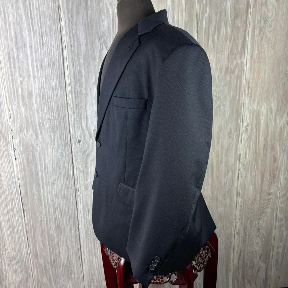 Stafford Signature Pinstripe Blazer Mens 46S Navy 2 Button Wool Jacket HOLE READ
